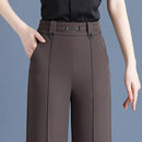 [Pague 3, Leve 5] Calças Femininas Lavina de Cintura Alta com Botões Frontais em Poliéster e Seda Gelo + BRINDES