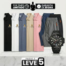 [Pague Só 3, Leve 5!] Polo Ursus Masculina em Malha Piquet (Algodão e Poliéster) com Acabamento Reforçado e Logo Bordado + 3 Bermudas e Relógio