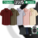 [Leve 5, Pague Só 3] Camisa Polo Riviero Masculina em Seda Natural de Amoreira, Poliéster e Rayon + 3 Bermudas e Relógio GRÁTIS