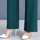 [Pague 3, Leve 5] Calças Femininas Lavina de Cintura Alta com Botões Frontais em Poliéster e Seda Gelo + BRINDES